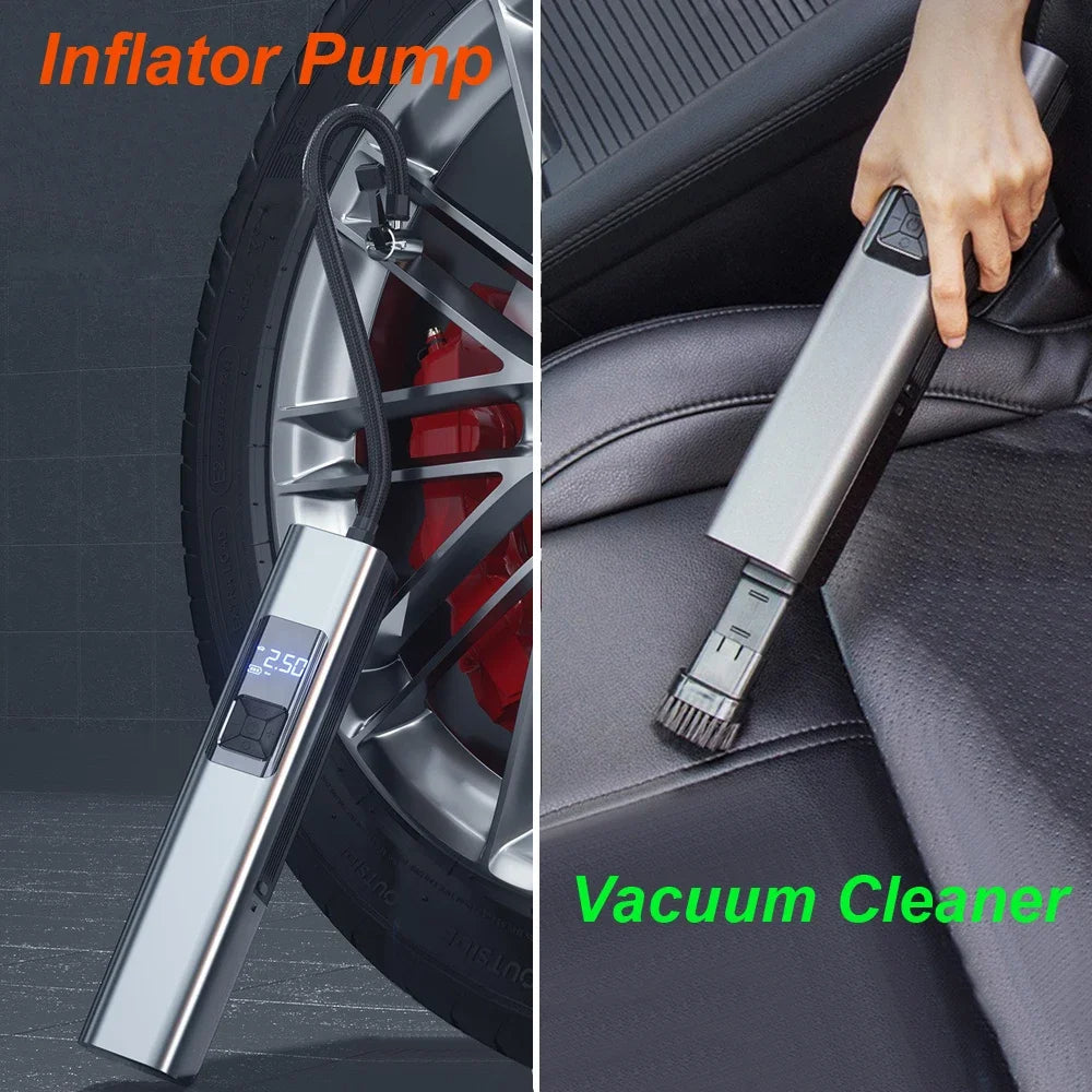 Car Tyre Inflator with Vacuum Cleaner | Multi-Function Car Air Compressor | Portable Car Tire Pump