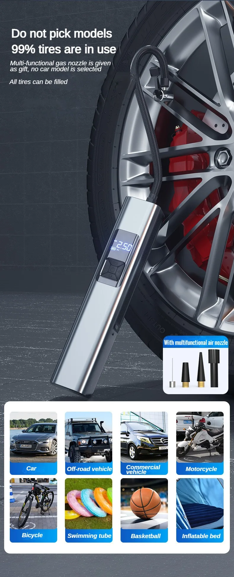 Car Tyre Inflator with Vacuum Cleaner | Multi-Function Car Air Compressor | Portable Car Tire Pump