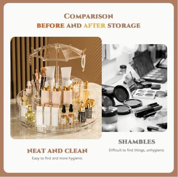 Umbrella Shaped Dust-proof Cover Transparent Rotating Cosmetic Storage