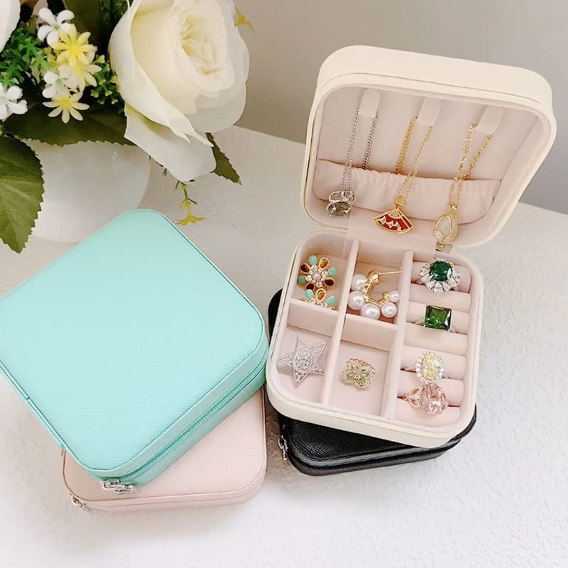 jewellery Organiser PU Leather Zipper Portable Storage Box
