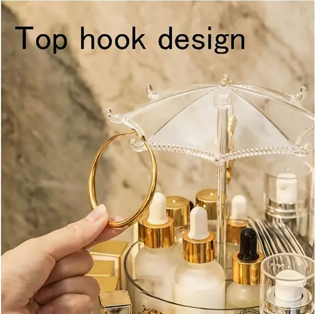 Umbrella Shaped Dust-proof Cover Transparent Rotating Cosmetic Storage