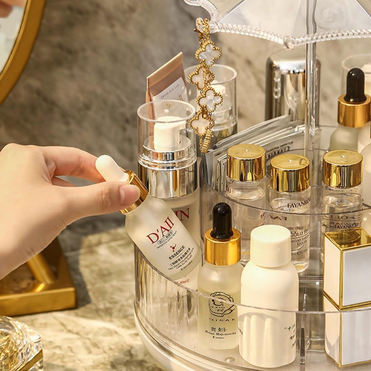 Umbrella Shaped Dust-proof Cover Transparent Rotating Cosmetic Storage