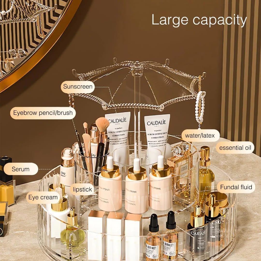 Umbrella Shaped Dust-proof Cover Transparent Rotating Cosmetic Storage