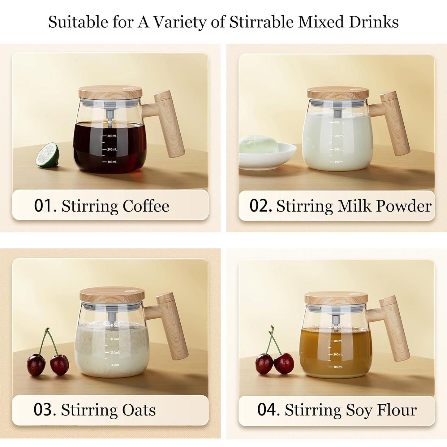 Self Stirring Mixing Cup Glass Mug 500ml