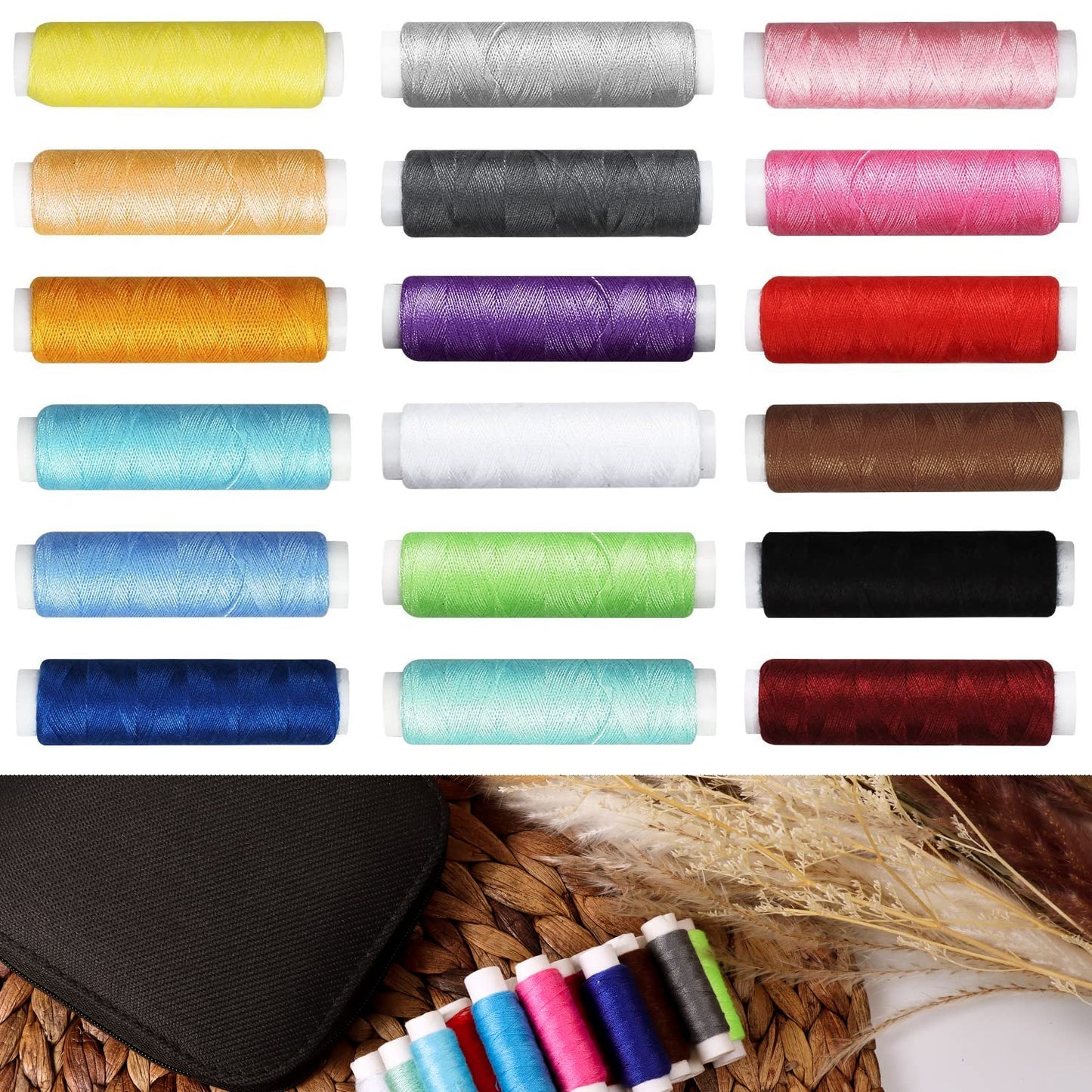 Sewing Kit with Case Portable Sewing Supplies for Home Traveler, Adults, Beginner, Emergency, Kids Contains Thread, Scissors, Needles, Measure, Black