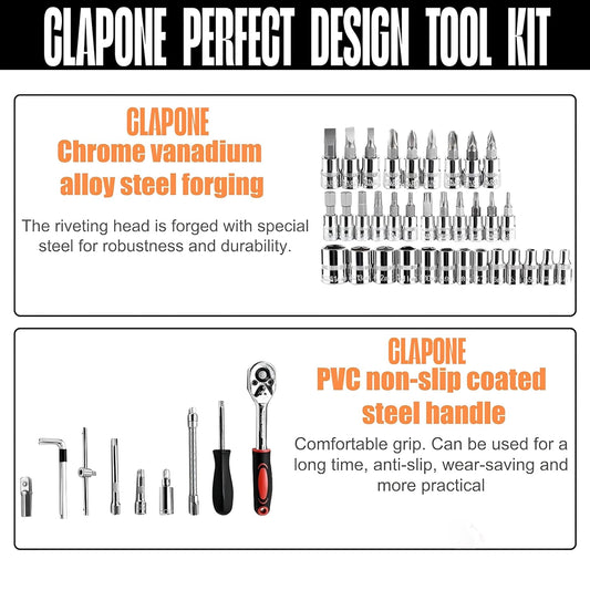 Tool Kit 46 Pcs Household | 1/4 Drive Socket Screwdriver Wrench Set for Bike, Car Repairs & More Spanner & Socket Set All Size Tool Kit Goti Pana Perfect for DIY Enthusiasts, Black