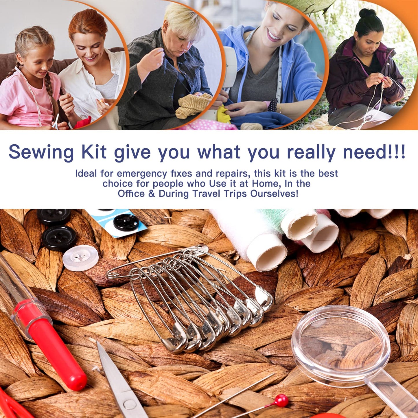 Sewing Kit with Case Portable Sewing Supplies for Home Traveler, Adults, Beginner, Emergency, Kids Contains Thread, Scissors, Needles, Measure, Black