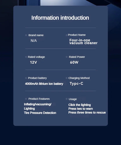Car Tyre Inflator with Vacuum Cleaner | Multi-Function Car Air Compressor |  Portable Car Tire Pump