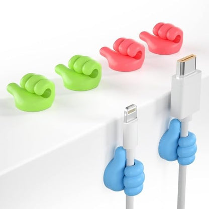 Self-Adhesive Silicone Thumb Wall Hooks for Hanging - Multi-Function Cable Clips, Key & Wire Organizers, No Punching Needed, Multi-Color Holder for Home, Office, Bedroom & Car