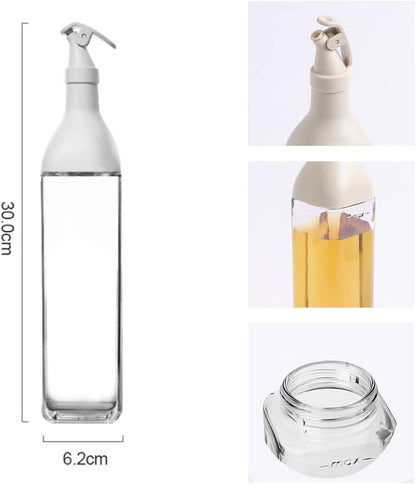 Yugefom Oil and Vinegar Dispenser, Modern Olive Oil Dispenser, Wide Opening for Easy Refill and Cleaning, Clear Glass Oil Bottle, Pouring Spouts, (SHAPE 1, GREY)