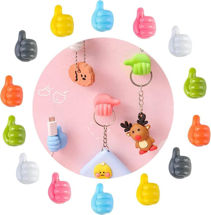 Self-Adhesive Silicone Thumb Wall Hooks for Hanging - Multi-Function Cable Clips, Key & Wire Organizers, No Punching Needed, Multi-Color Holder for Home, Office, Bedroom & Car