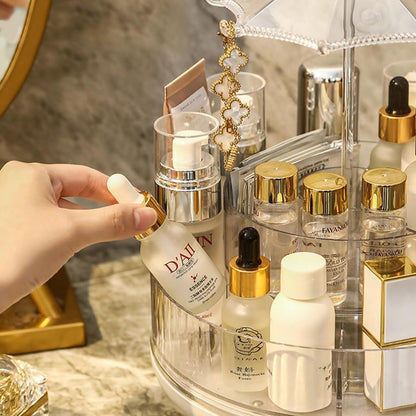 Umbrella Shaped Dust-proof Cover Transparent Rotating Cosmetic Storage