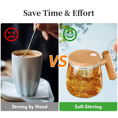 Self Stirring Mixing Cup Glass Mug 500ml