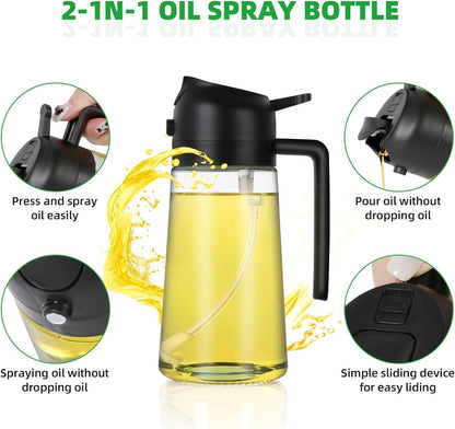 Oil Sprayer | 2-in-1 Olive Oil Dispenser & Sprayer | Dual-Use Oil Vinegar Bottle | Kitchen Oil Pot | Glass Oil Sprayer Bottle | Cooking Oil Spray Dispenser