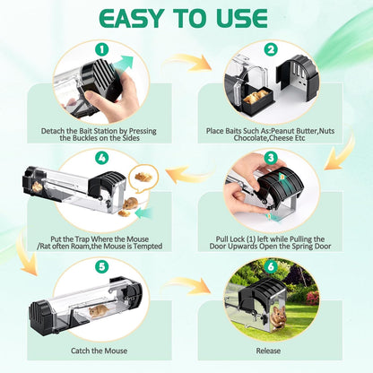 Mouse Traps Box | No-Kill Rat Trap | Humane Mice Catcher | Reusable Mouse Trap Cage | Safe for Pets & Kids