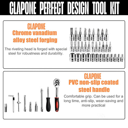 Tool Kit 46 Pcs Household | 1/4 Drive Socket Screwdriver Wrench Set for Bike, Car Repairs & More Spanner & Socket Set All Size Tool Kit Goti Pana Perfect for DIY Enthusiasts, Black