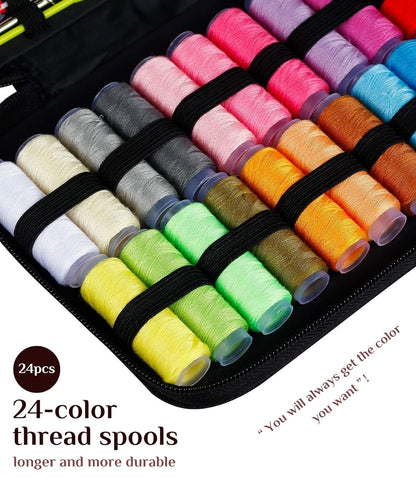 Sewing Kit with Case Portable Sewing Supplies for Home Traveler, Adults, Beginner, Emergency, Kids Contains Thread, Scissors, Needles, Measure, Black