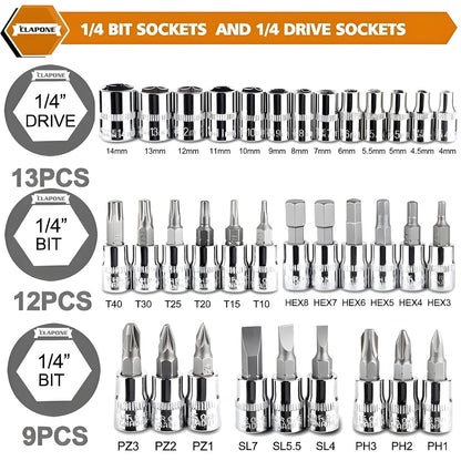 Tool Kit 46 Pcs Household | 1/4 Drive Socket Screwdriver Wrench Set for Bike, Car Repairs & More Spanner & Socket Set All Size Tool Kit Goti Pana Perfect for DIY Enthusiasts, Black