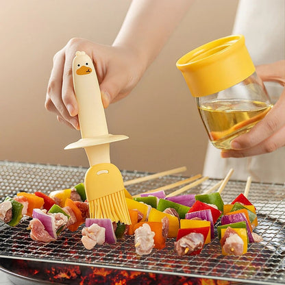 Oil Dispenser | Silicone Brush Oil Bottle | High-Temperature Resistant Oil Dispenser | Glass Oil Bottle | BBQ Oil Brush Bottle | Cooking Oil Dispenser