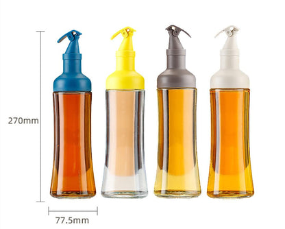 Yugefom Oil and Vinegar Dispenser, Modern Olive Oil Dispenser, Wide Opening for Easy Refill and Cleaning, Clear Glass Oil Bottle, Pouring Spouts, (SHAPE 1, GREY)
